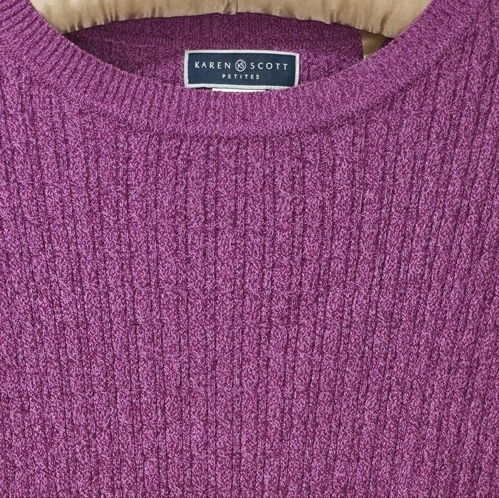 Karen Scott Magenta Cowl Neck Sweater 100% Cotton Petites Medium - Picture 7 of 10